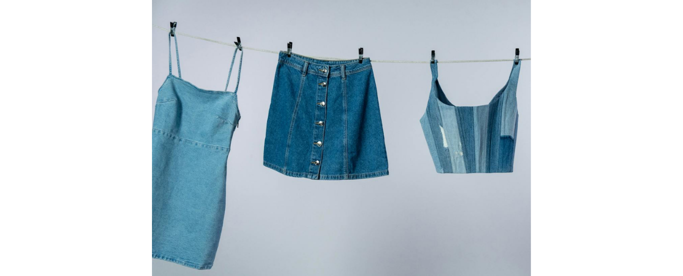 Chic denim essentials: dress, top, and skirt, ready to elevate your wardrobe.